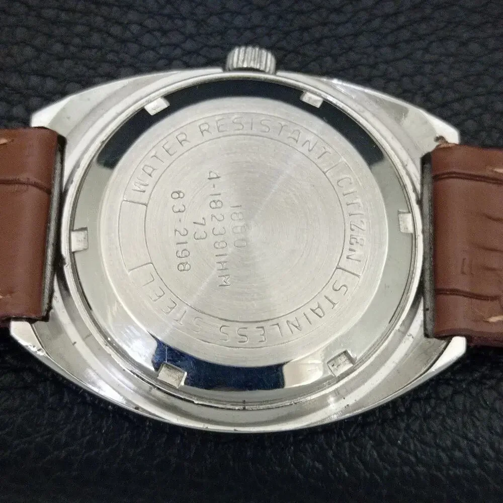 Vintage 1978 Citizen Manual Wound Mens Silver Watch W/Date & Beige accents